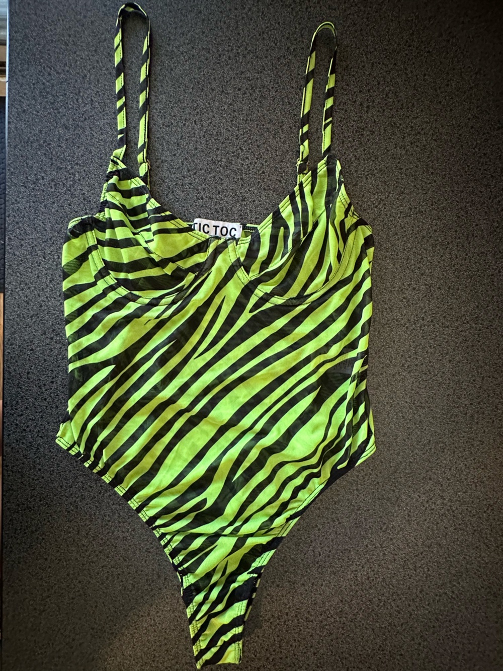 Dolls Kill Corset Style Neon Green Zebra Print Bodysuit Rave EDM Y2K